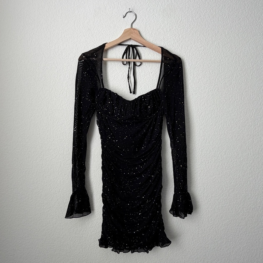 Chic Black Ruched Mini Dress